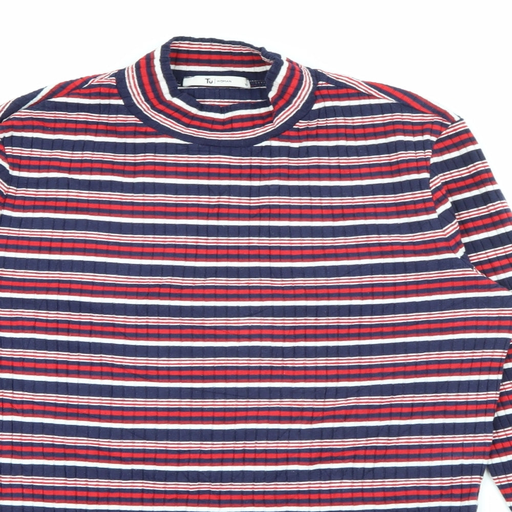 TU Womens Multicoloured High Neck Striped Polyester Pullover Jumper Size 10