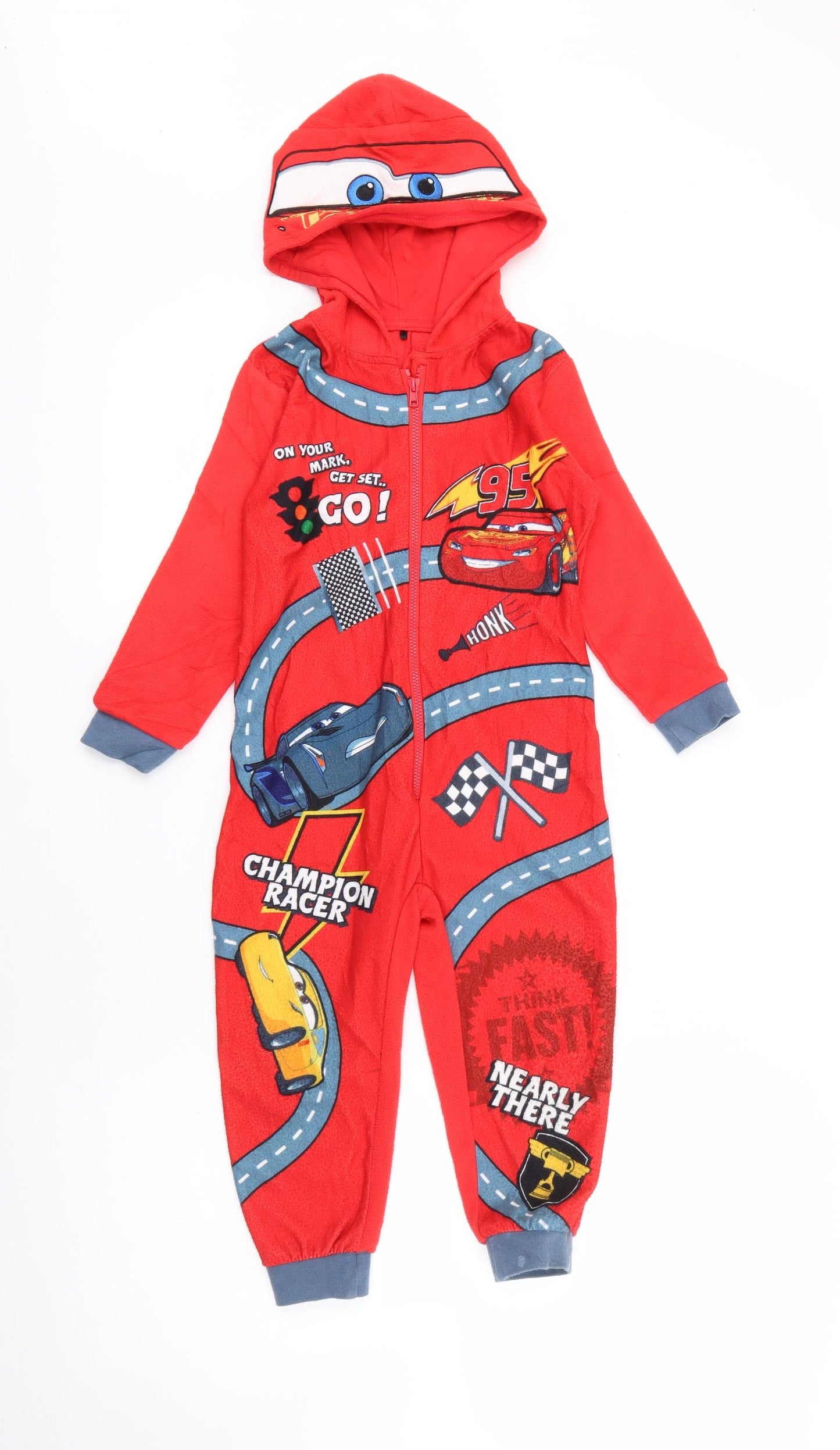 George Boys Red Solid Polyester  One Piece Size 2-3 Years  Zip - Cars