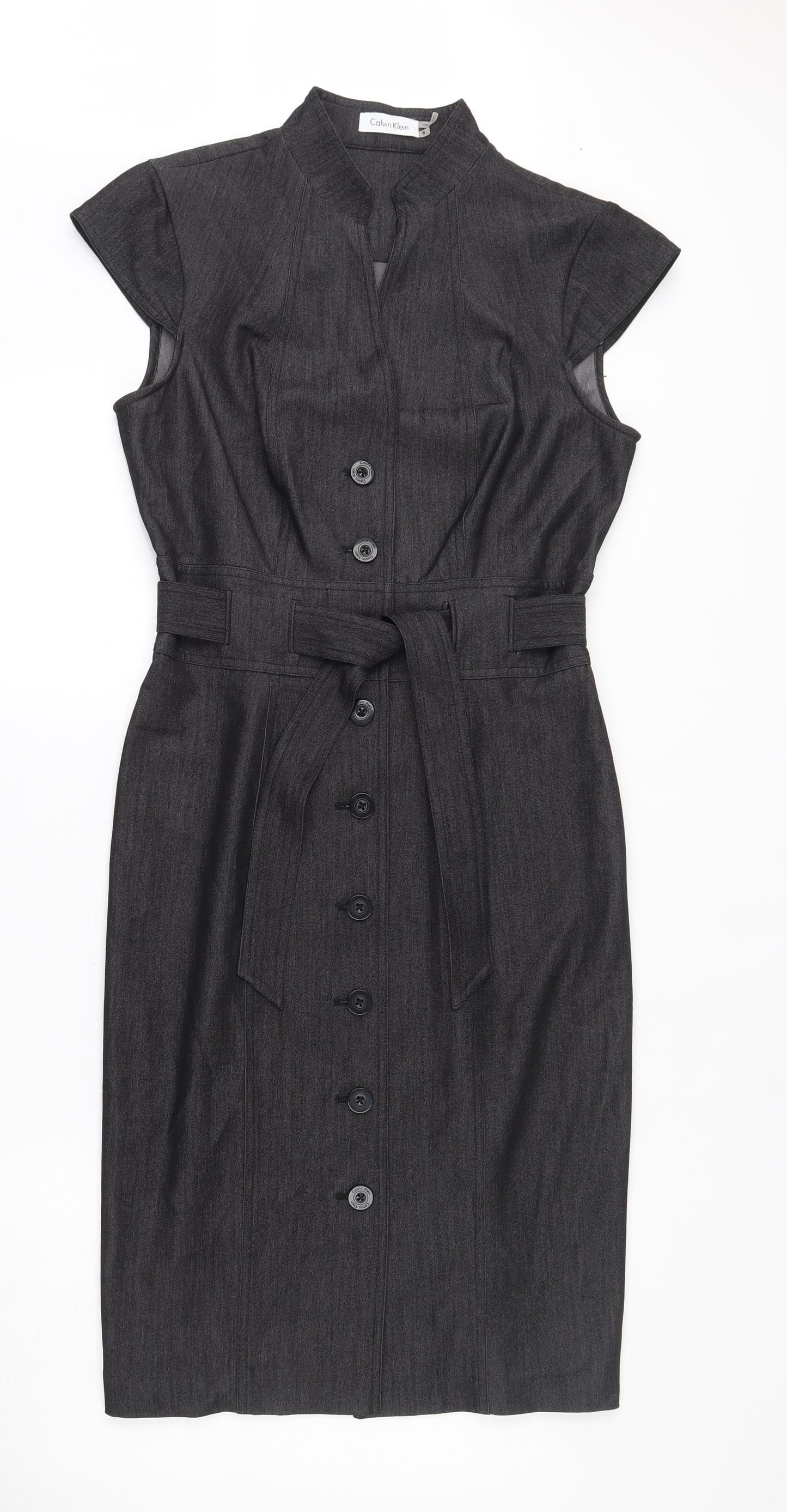 Calvin Klein Womens Grey  Polyester A-Line  Size 6  Round Neck Button