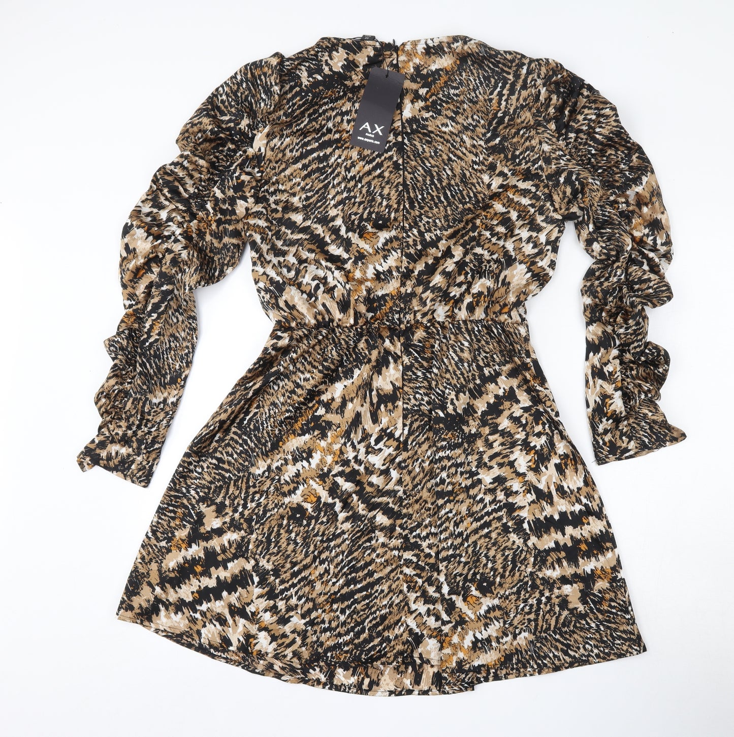 AX Paris Womens Brown Animal Print Polyester Skater Dress  Size 12  Round Neck Zip