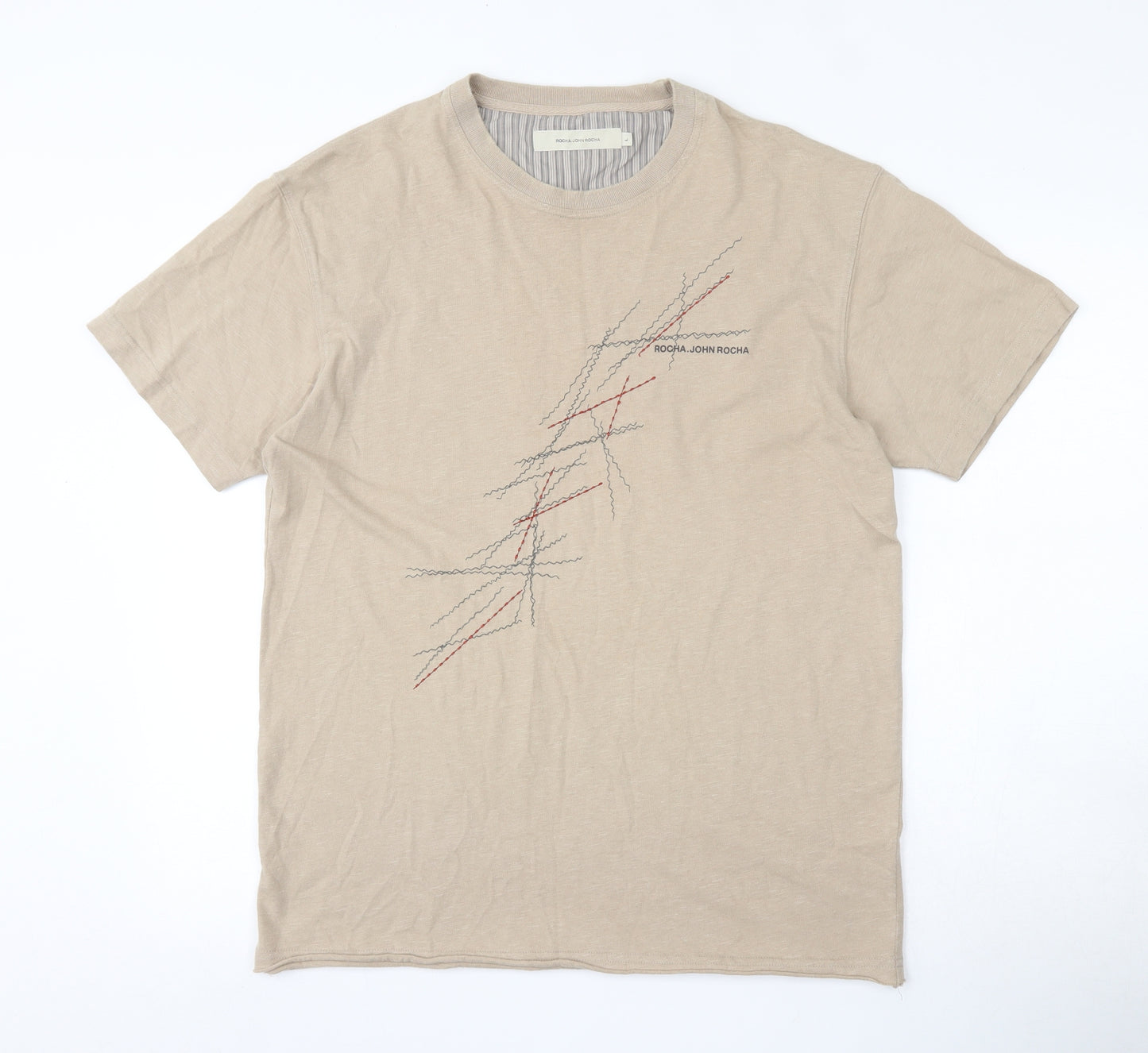 John Rocha Mens Brown  Cotton  T-Shirt Size L Round Neck
