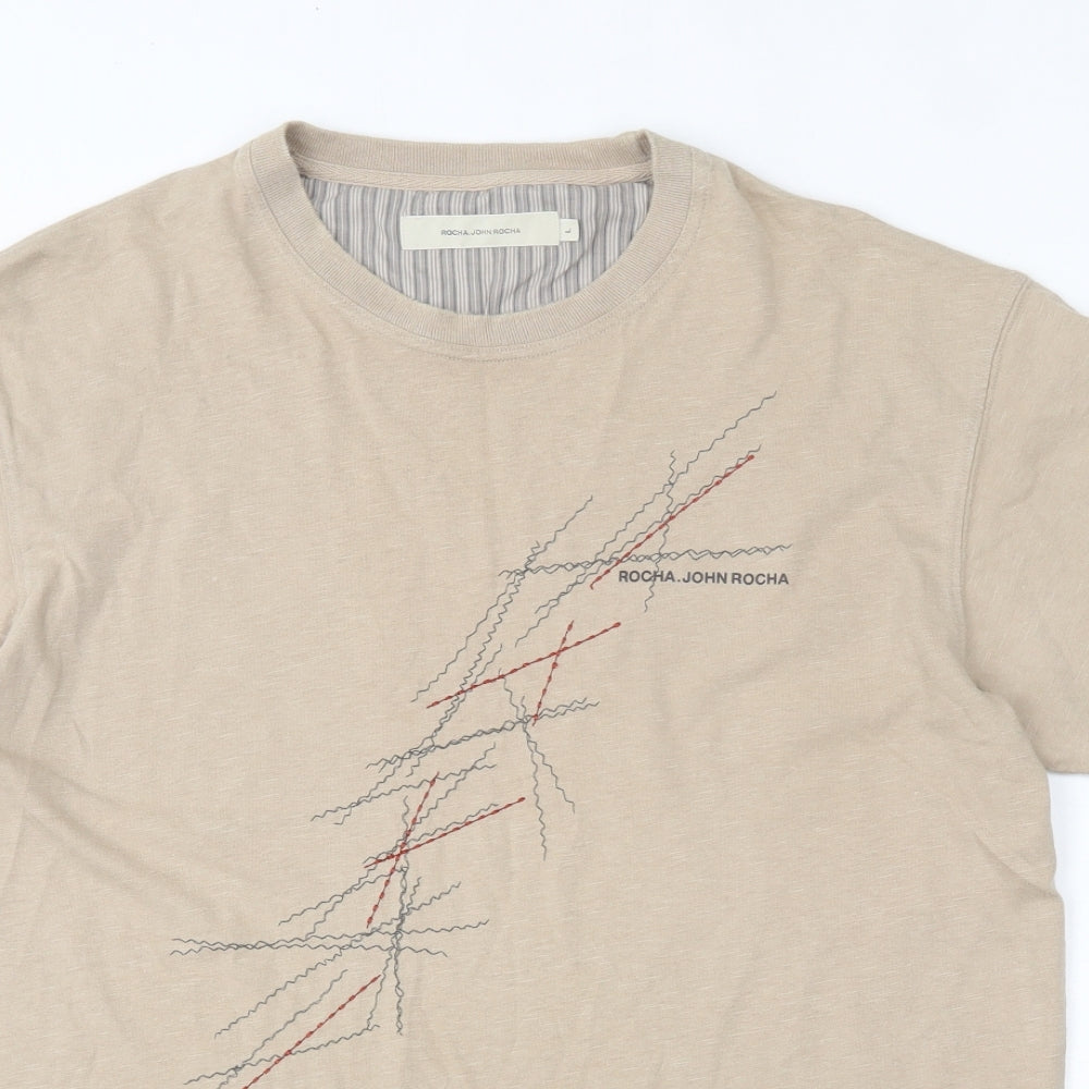 John Rocha Mens Brown  Cotton  T-Shirt Size L Round Neck