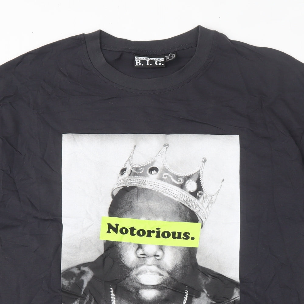 Primark Womens Grey  100% Cotton Basic T-Shirt Size XS Round Neck - The Notorious B.I.G 6-8