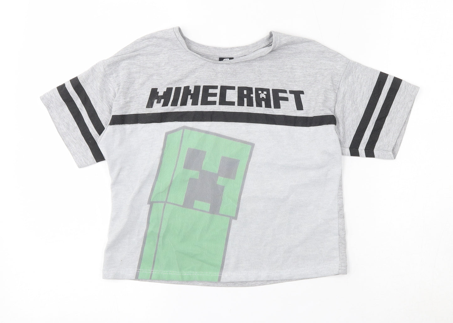 Mojang Girls Grey  Cotton Cropped T-Shirt Size 10-11 Years Round Neck  - Minecraft