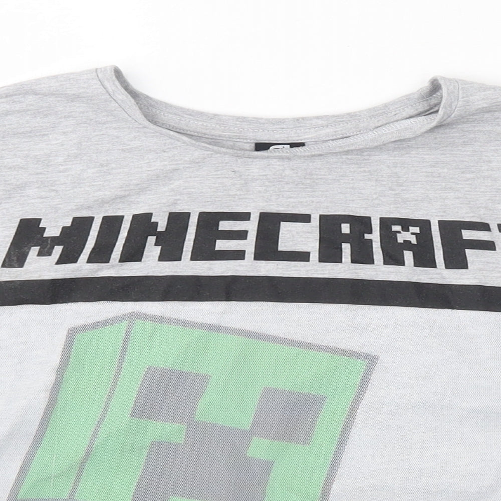 Mojang Girls Grey  Cotton Cropped T-Shirt Size 10-11 Years Round Neck  - Minecraft