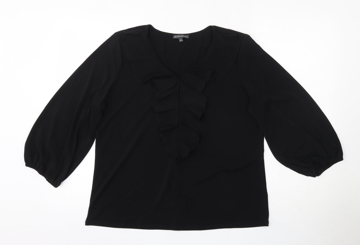 Adrianna Papell Womens Black  Polyester Basic Blouse Size L V-Neck