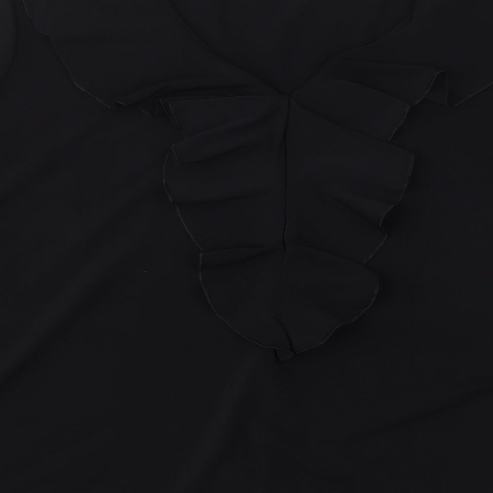 Adrianna Papell Womens Black  Polyester Basic Blouse Size L V-Neck