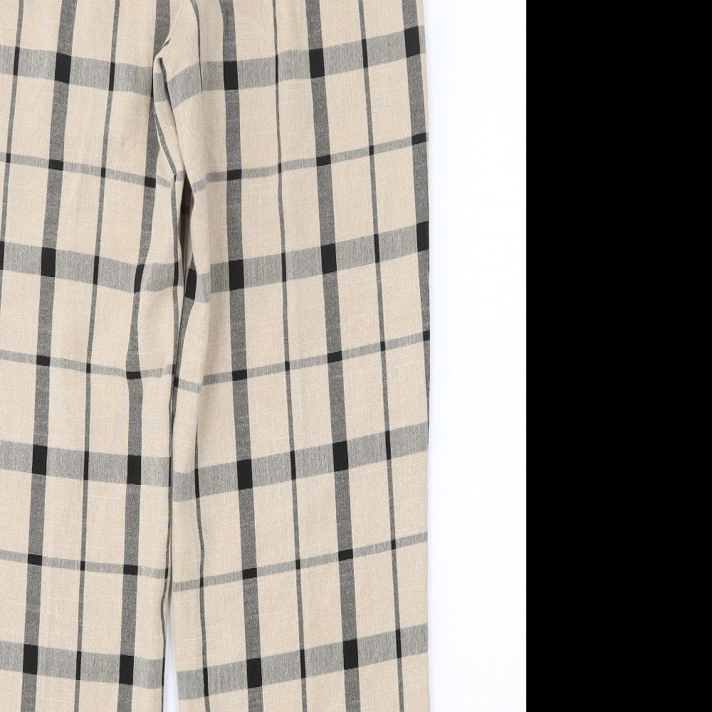 Primark Womens Beige Plaid Polyester Trousers  Size 8 L26 in  Hook & Eye