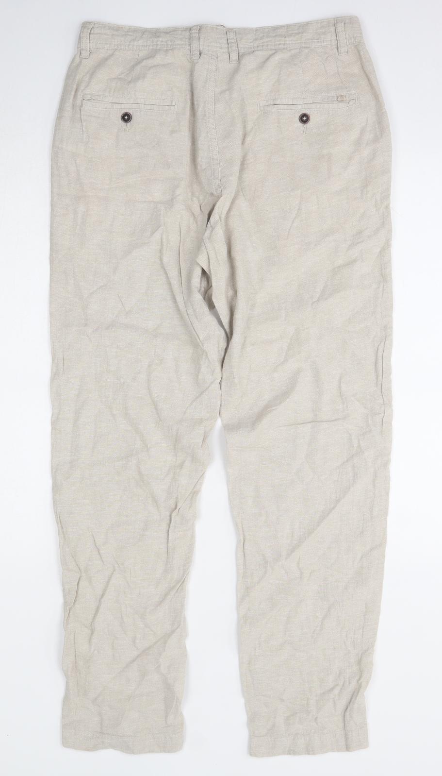 Livergy Mens Beige  Linen Trousers  Size 30 L32 in Regular Drawstring