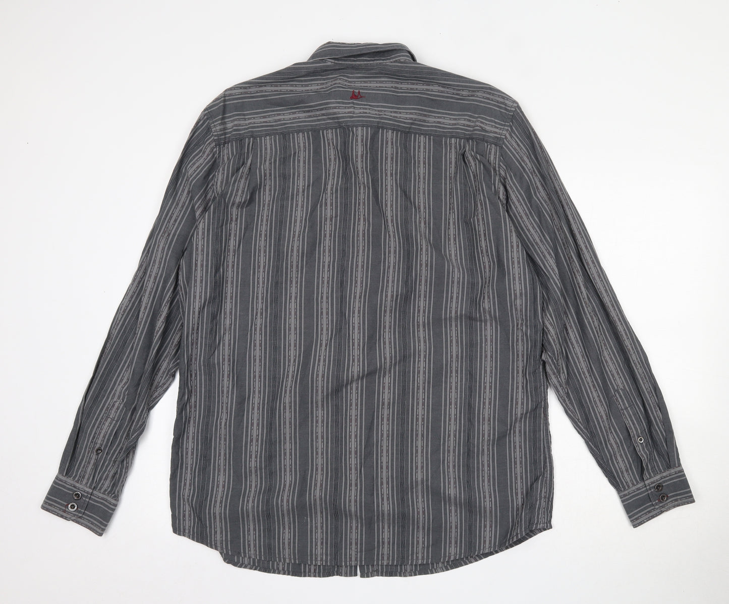 MANTARAY Mens Grey Striped Cotton  Button-Up Size L Collared Button