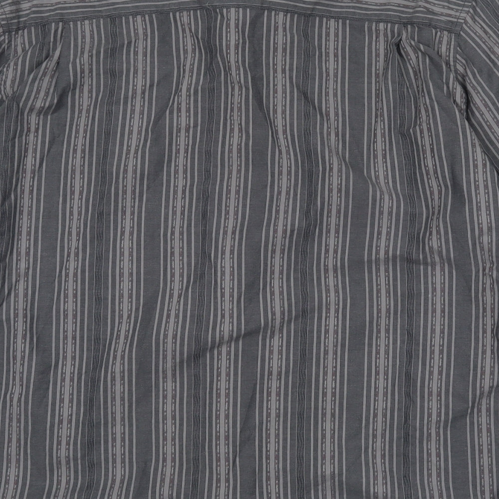 MANTARAY Mens Grey Striped Cotton  Button-Up Size L Collared Button