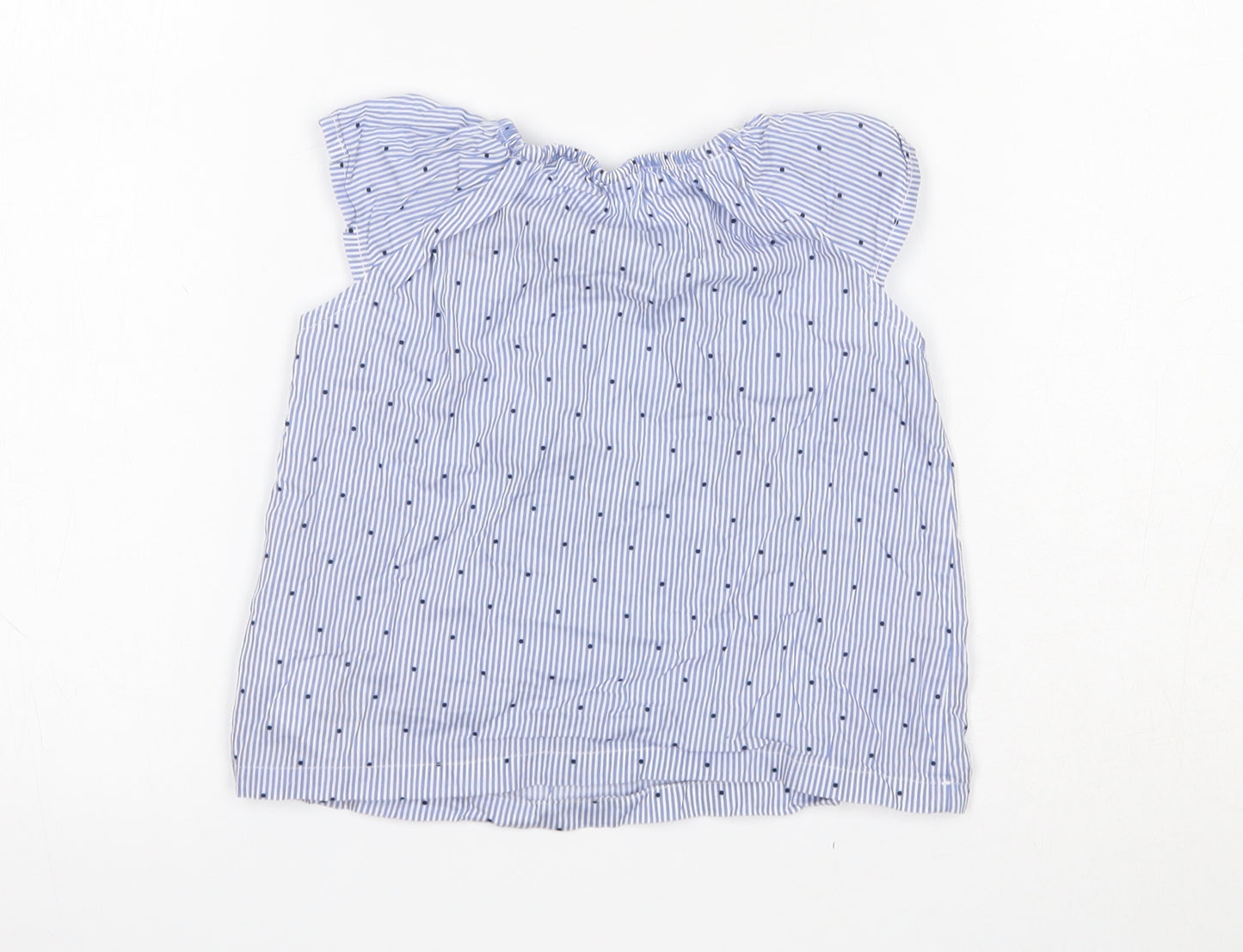 H&M Girls Blue Striped 100% Cotton Basic Blouse Size 9-12 Months Scoop Neck