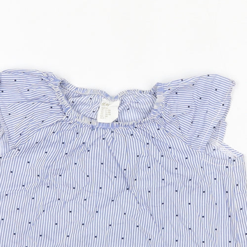 H&M Girls Blue Striped 100% Cotton Basic Blouse Size 9-12 Months Scoop Neck