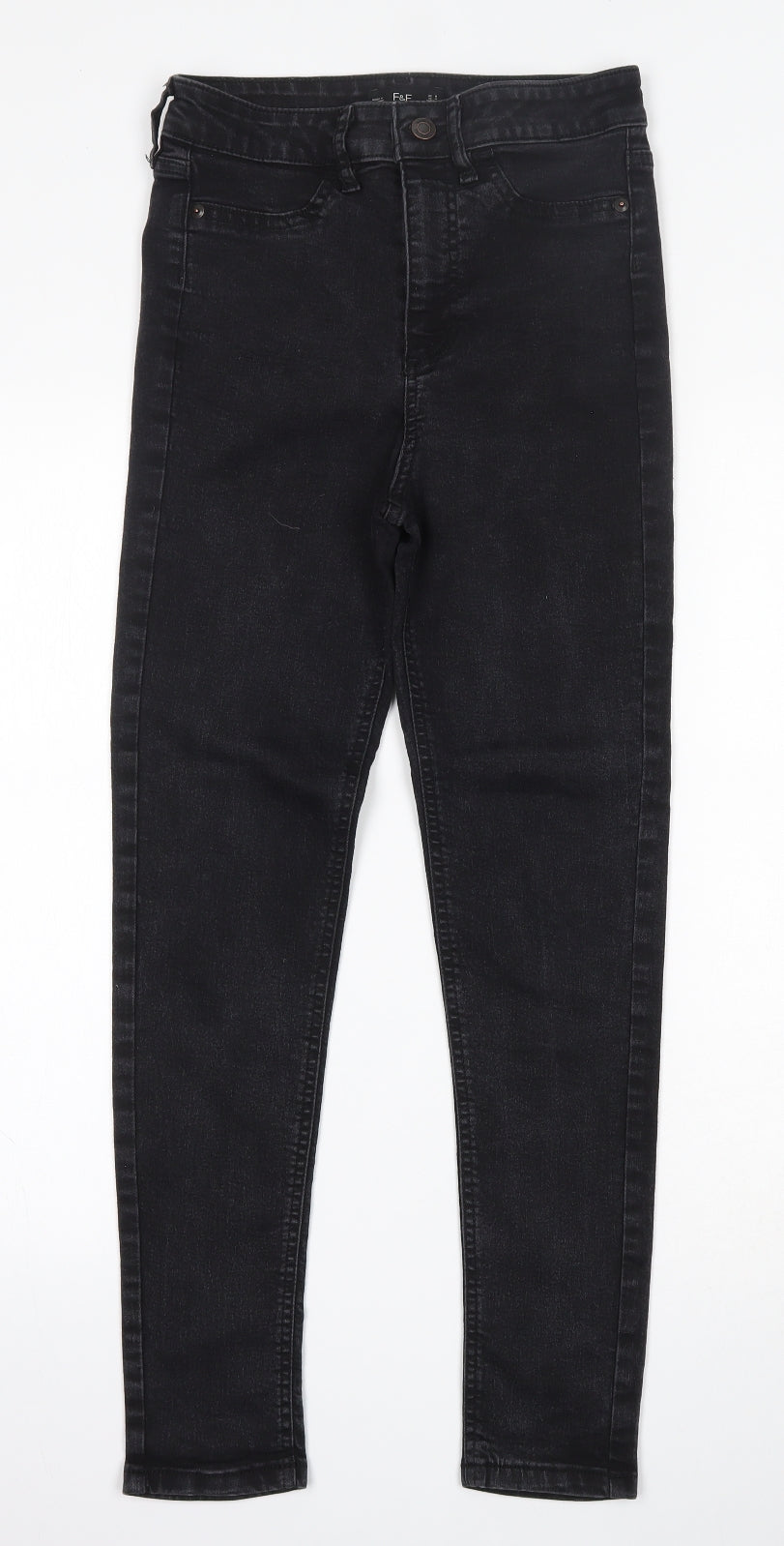 F&F Womens Black  Cotton Skinny Jeans Size 8 L26 in Regular Button