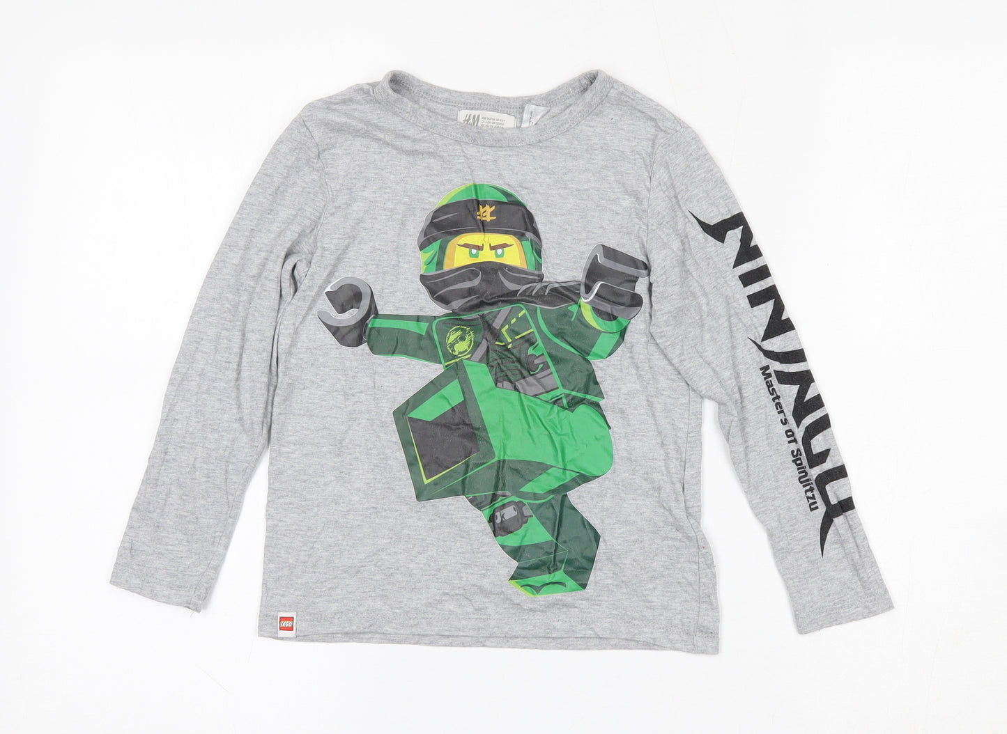 H&M Boys Grey  Cotton Basic T-Shirt Size 5-6 Years Round Neck  - Lego