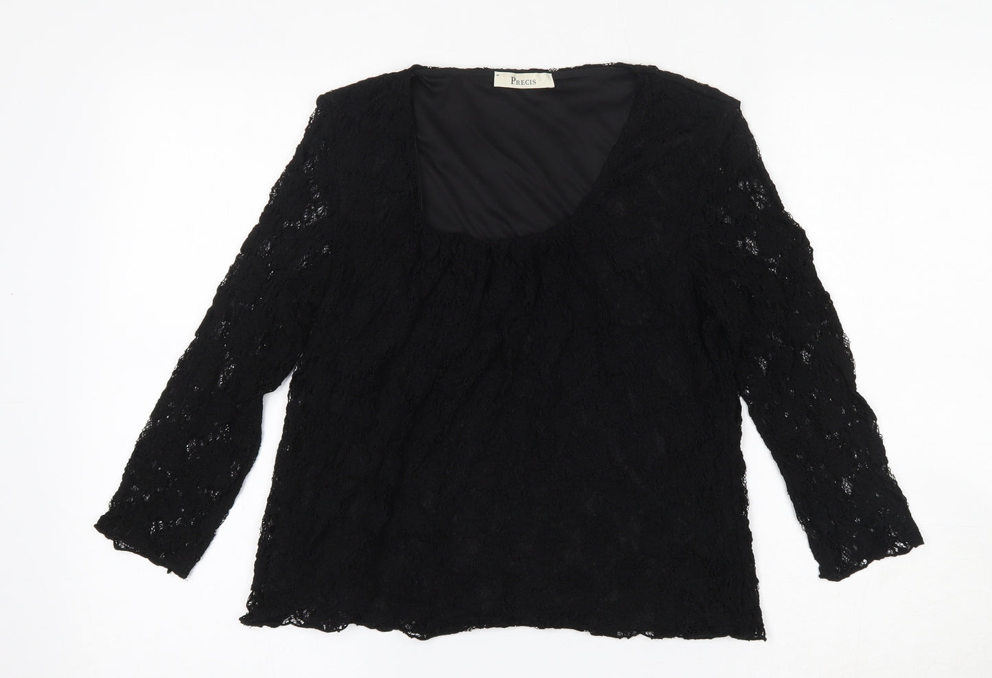 Precis Womens Black  Viscose Basic Blouse Size M Scoop Neck