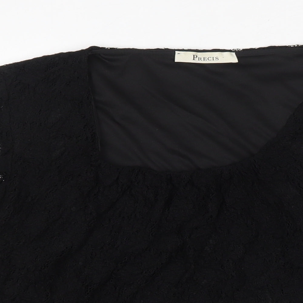 Precis Womens Black  Viscose Basic Blouse Size M Scoop Neck