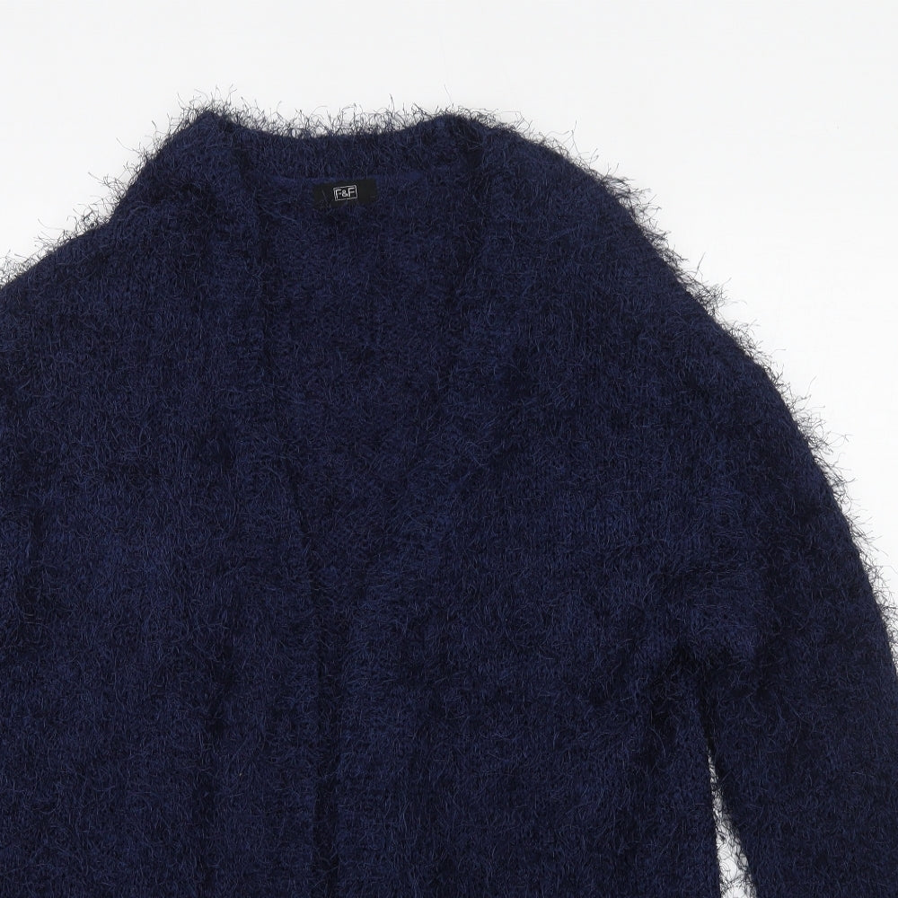 F&F Womens Blue V-Neck  Polyester Cardigan Jumper Size 12