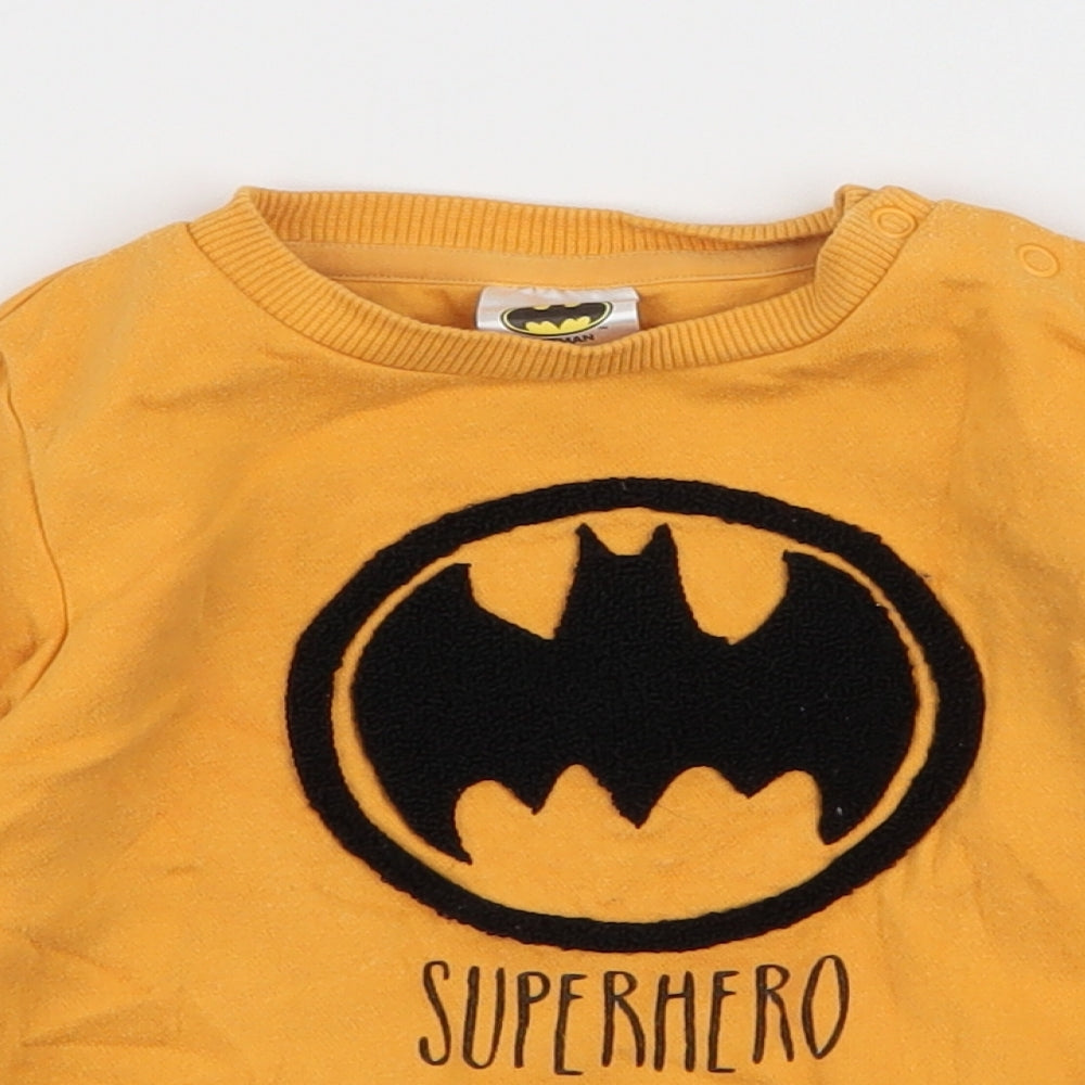 F&F Boys Yellow  Cotton Pullover Jumper Size 12-18 Months  Snap - Batman
