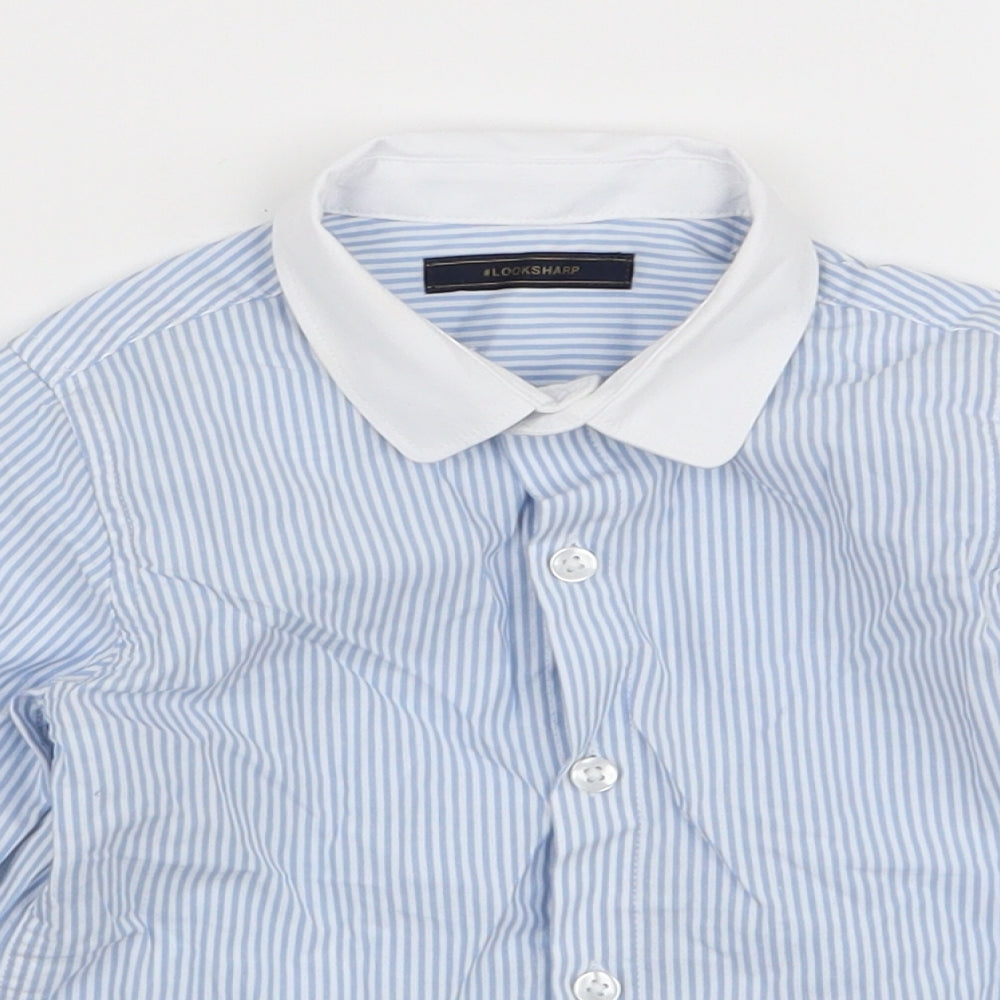 NEXT Boys Blue Striped 100% Cotton Basic Button-Up Size 12-18 Months Collared Button