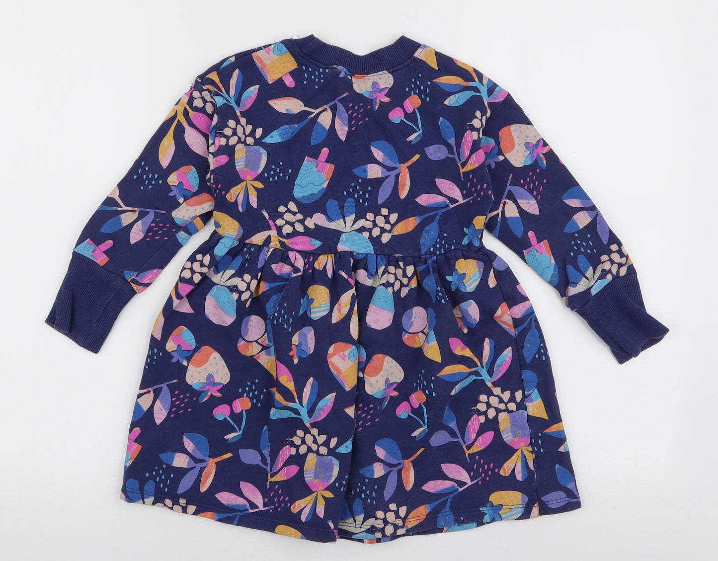 NEXT Girls Blue Floral Cotton Skater Dress  Size 4-5 Years  Round Neck Pullover