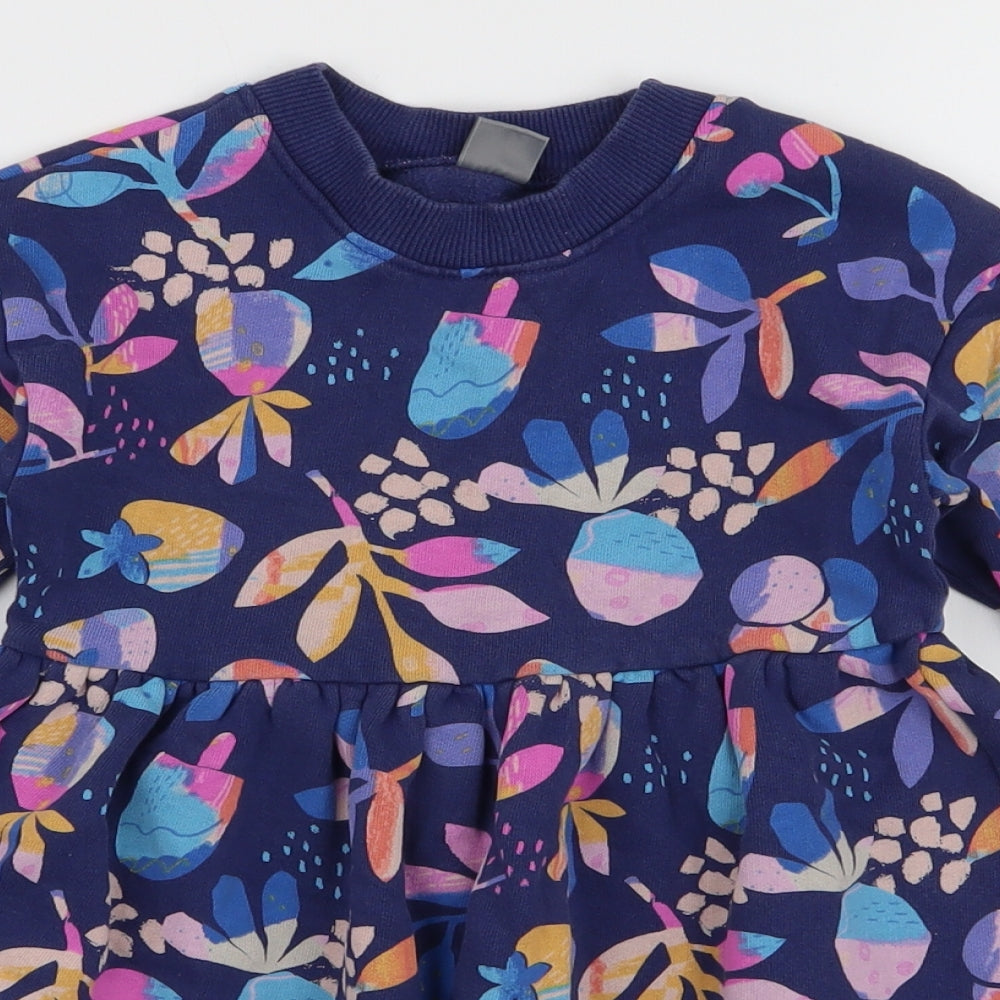 NEXT Girls Blue Floral Cotton Skater Dress  Size 4-5 Years  Round Neck Pullover