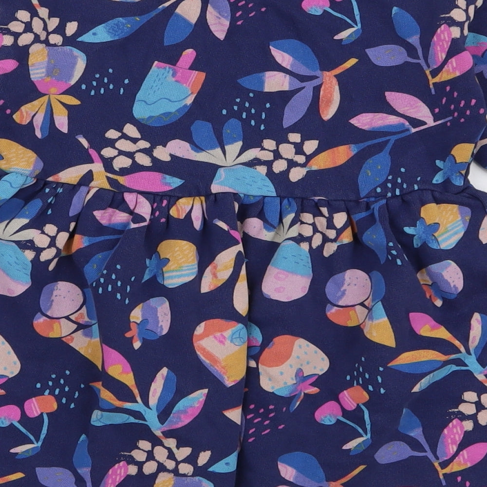 NEXT Girls Blue Floral Cotton Skater Dress  Size 4-5 Years  Round Neck Pullover