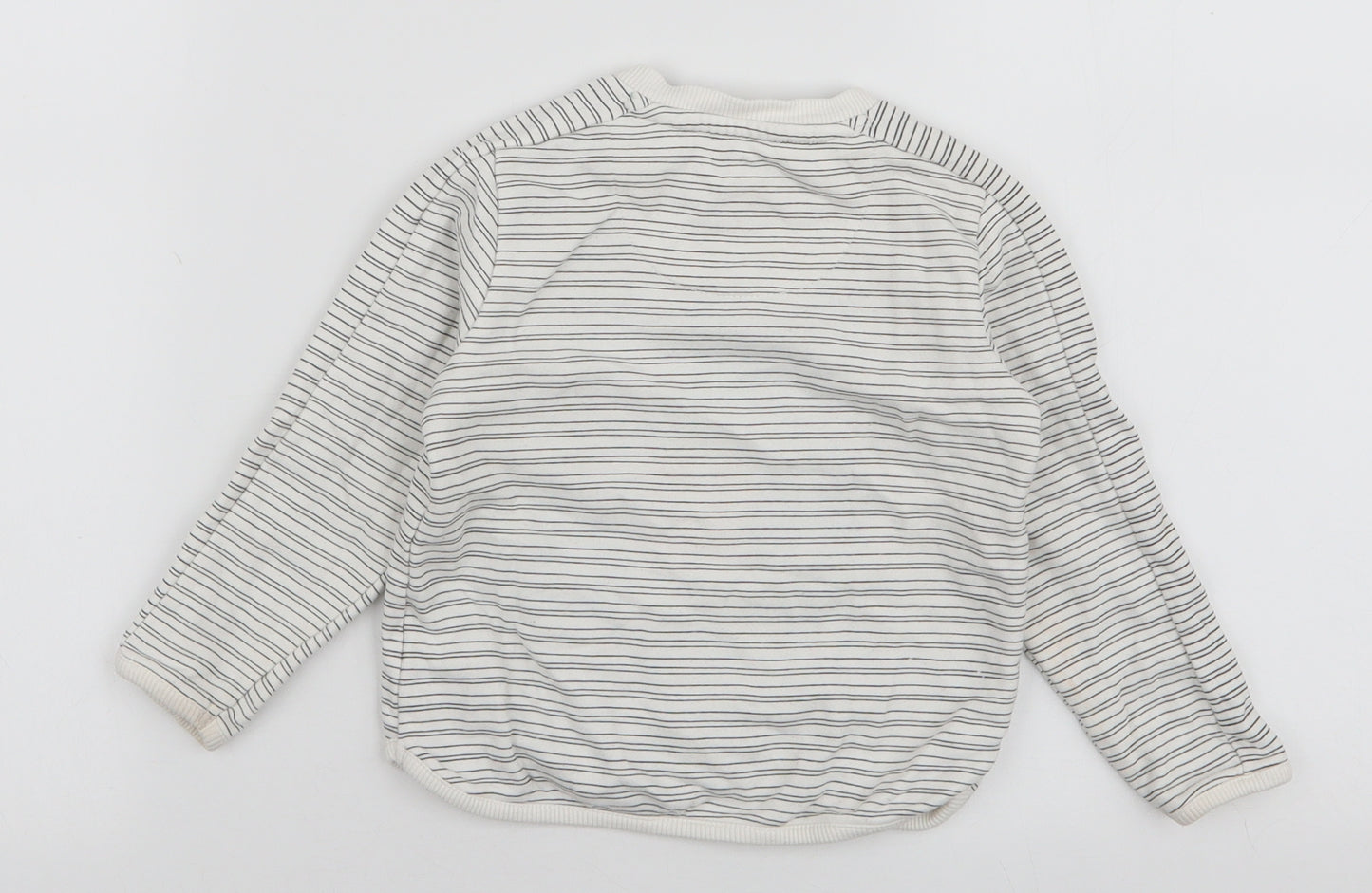 F&F Boys White Striped Cotton Pullover Jumper Size 12-18 Months  Snap - Big hug