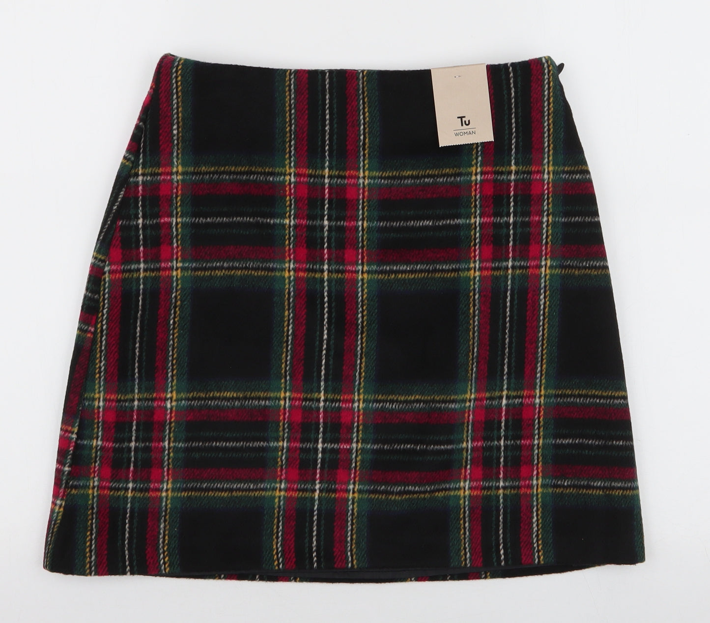 TU Womens Multicoloured Plaid Polyacrylate Fibre A-Line Skirt Size 8   Zip