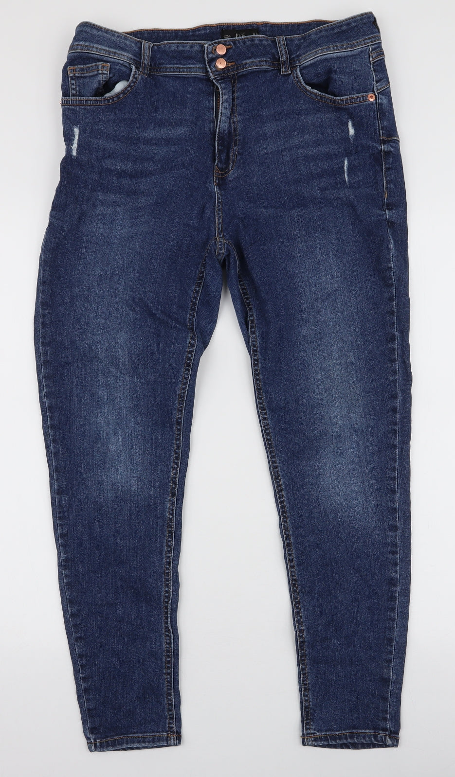 F&F Womens Blue  Cotton Skinny Jeans Size 16 L27 in Slim Zip