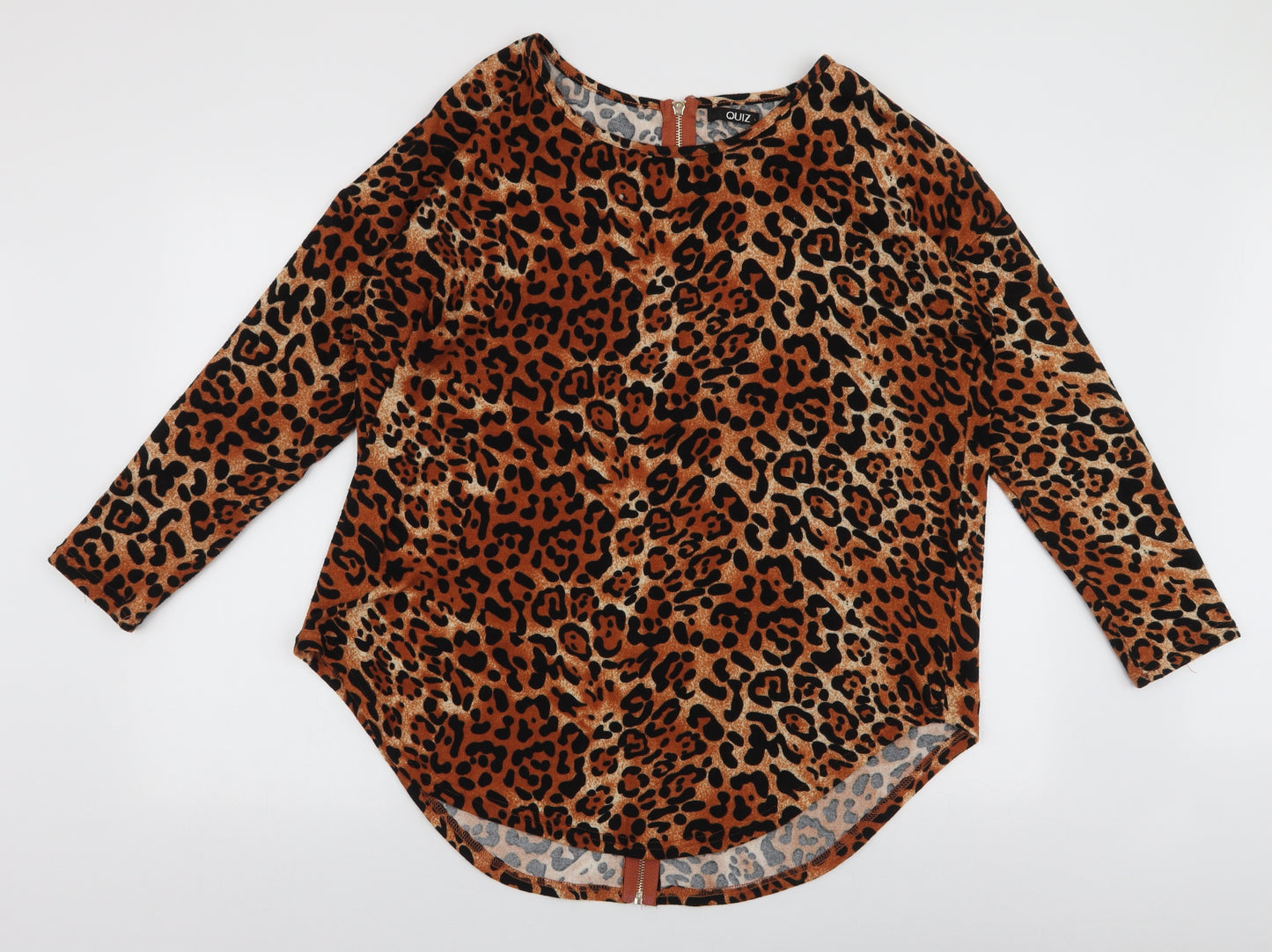 Quiz Womens Brown Round Neck Animal Print Polyester Full Zip Jumper Size L