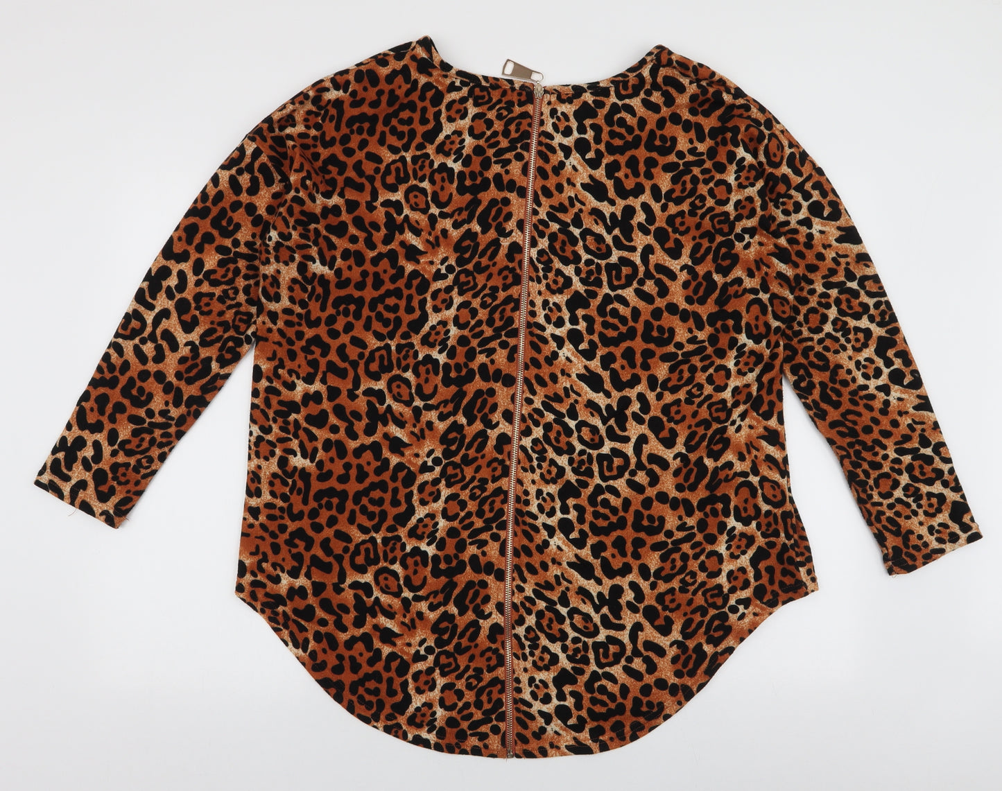 Quiz Womens Brown Round Neck Animal Print Polyester Full Zip Jumper Size L