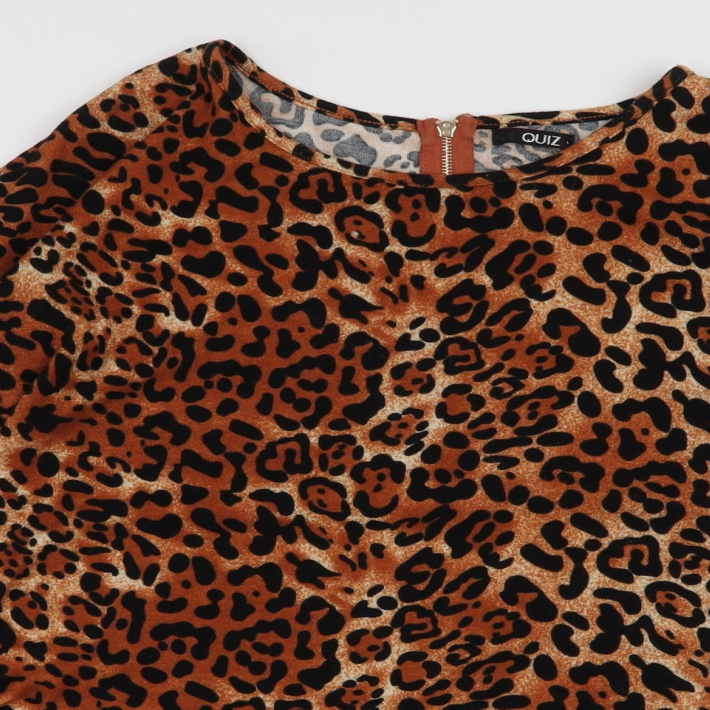 Quiz Womens Brown Round Neck Animal Print Polyester Full Zip Jumper Size L