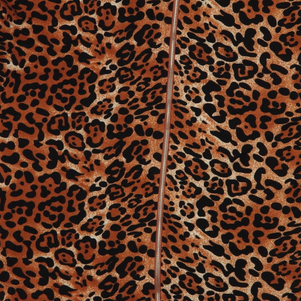 Quiz Womens Brown Round Neck Animal Print Polyester Full Zip Jumper Size L