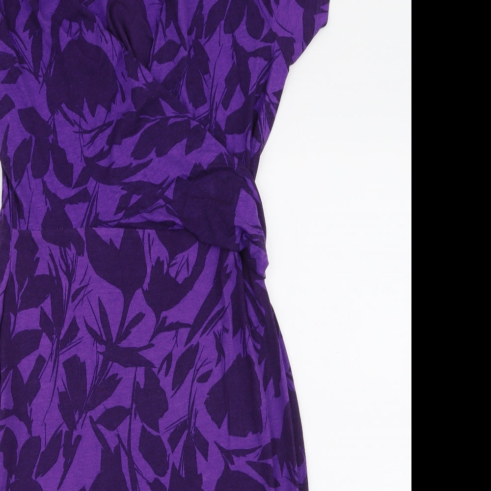 Per Una Womens Purple Floral Viscose A-Line  Size 10  V-Neck Pullover