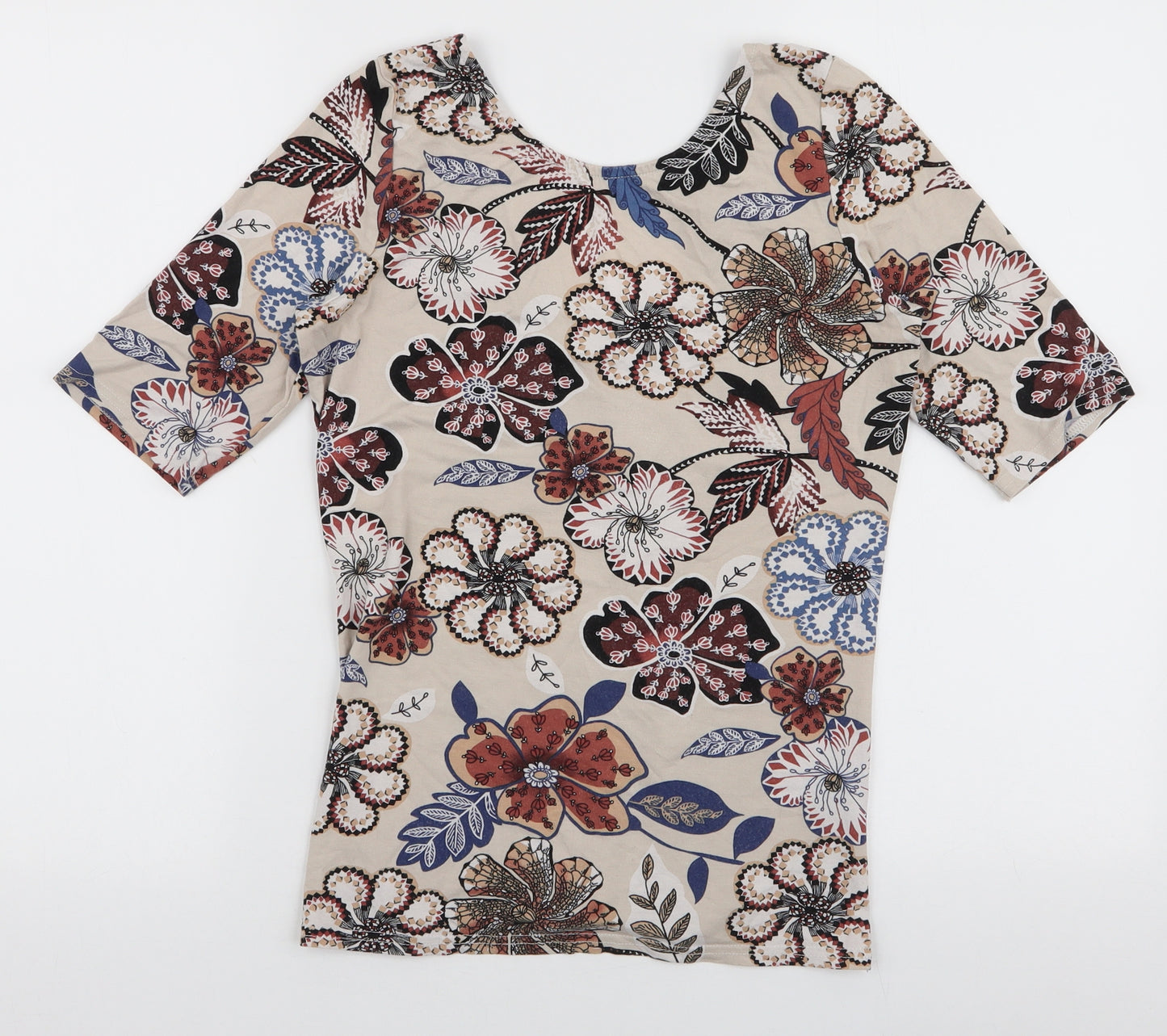 Dorothy Perkins Womens Multicoloured Floral Viscose Jersey T-Shirt Size 12 Round Neck