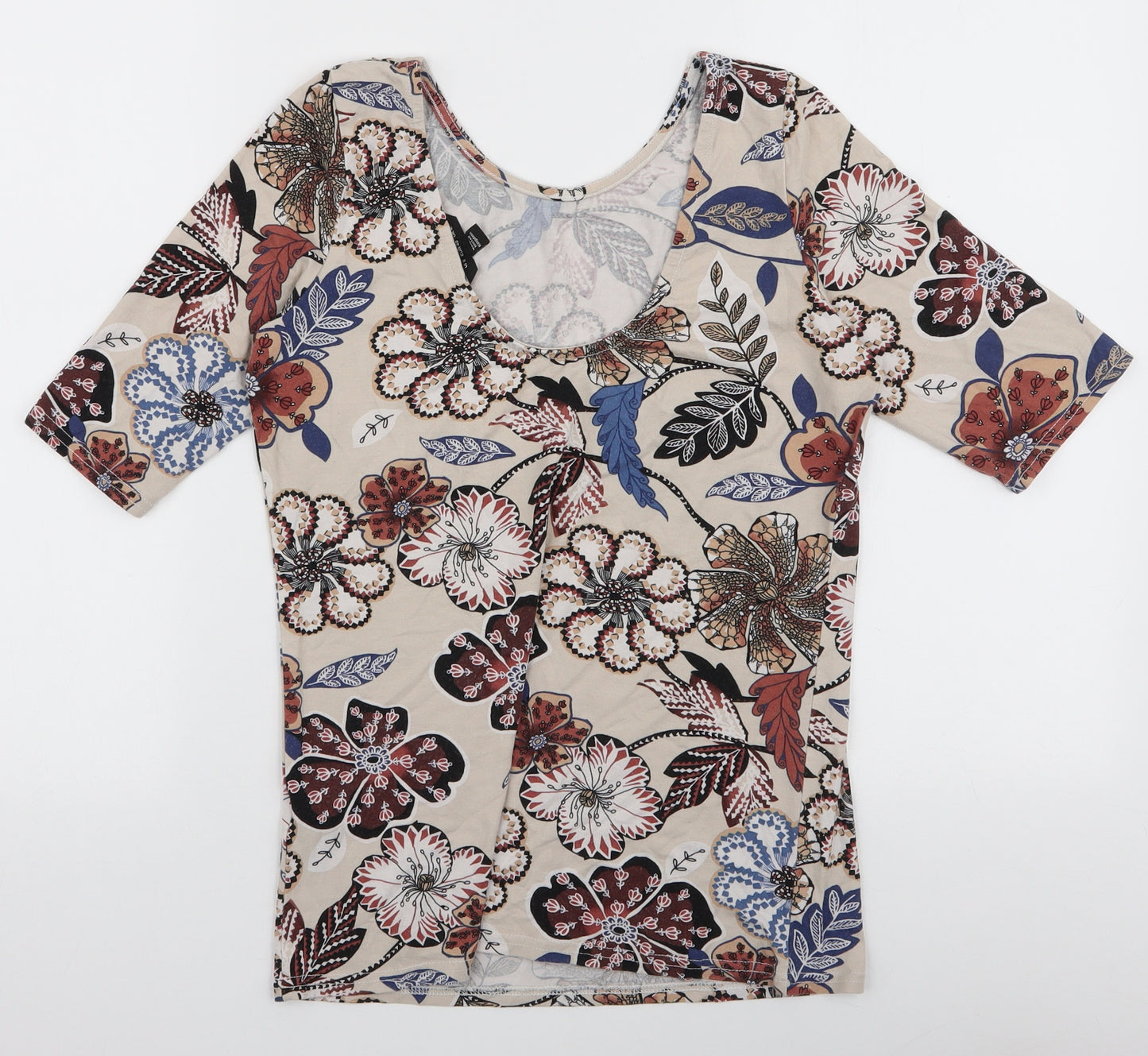 Dorothy Perkins Womens Multicoloured Floral Viscose Jersey T-Shirt Size 12 Round Neck