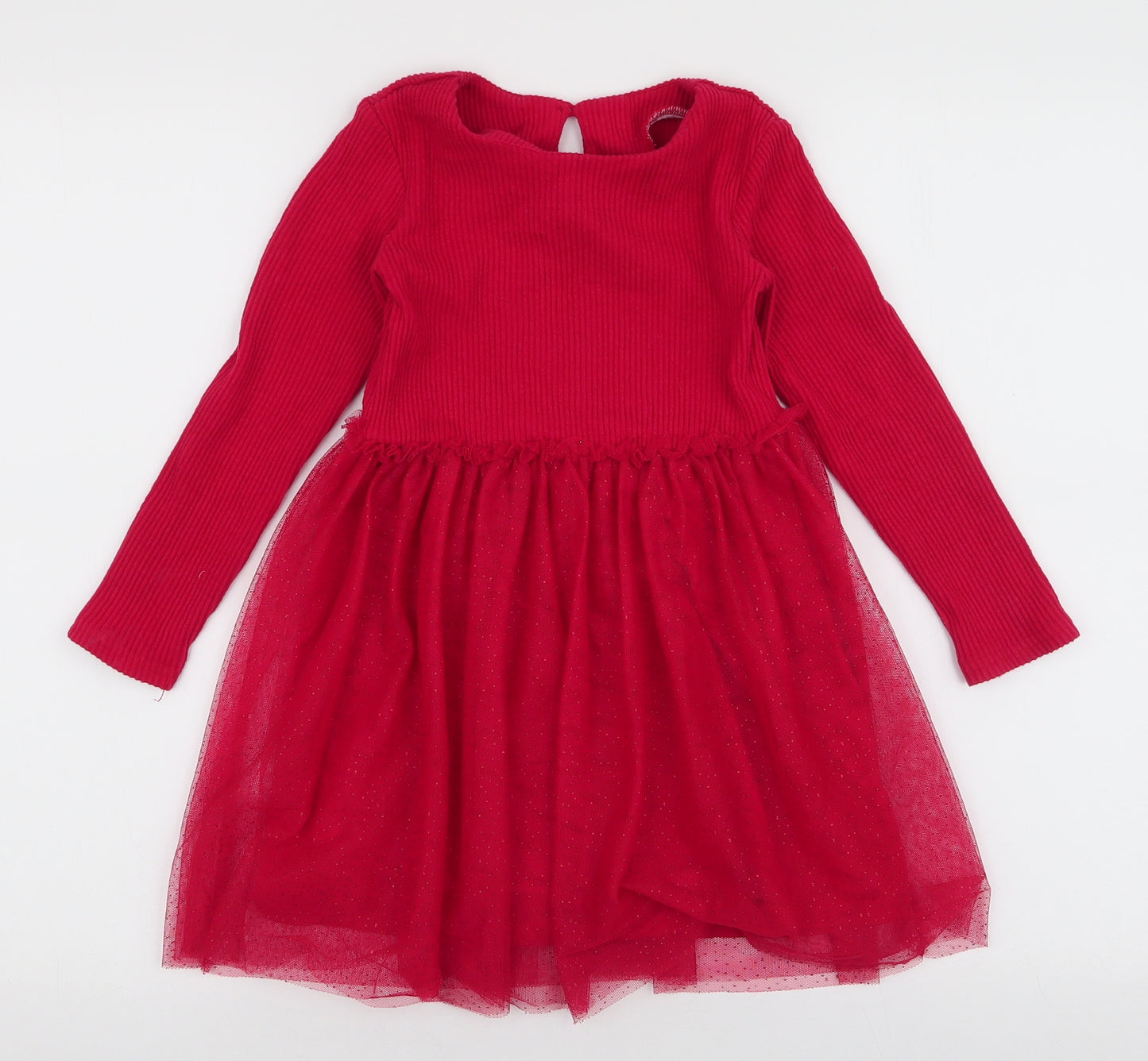 Dunnes Stores Girls Red  Cotton Tutu Dress  Size 5-6 Years  Round Neck Button