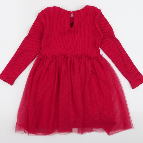 Dunnes Stores Girls Red  Cotton Tutu Dress  Size 5-6 Years  Round Neck Button
