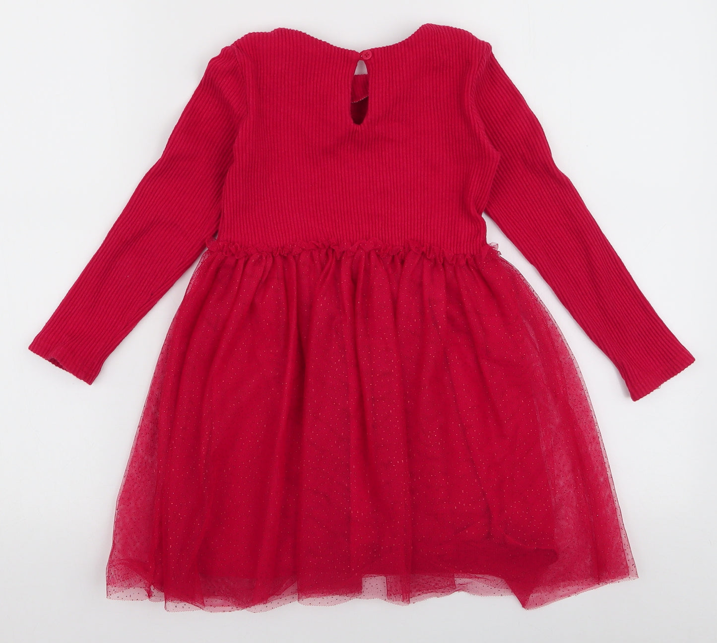 Dunnes Stores Girls Red  Cotton Tutu Dress  Size 5-6 Years  Round Neck Button