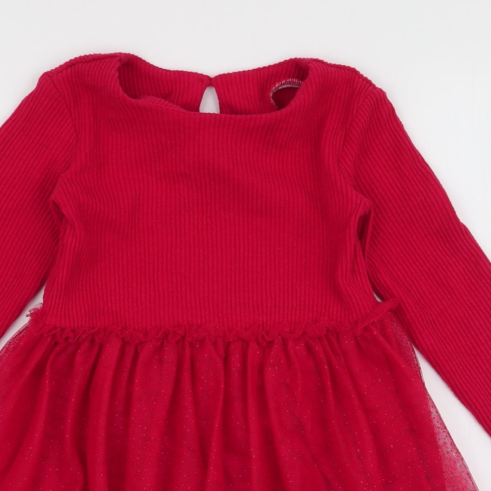 Dunnes Stores Girls Red  Cotton Tutu Dress  Size 5-6 Years  Round Neck Button