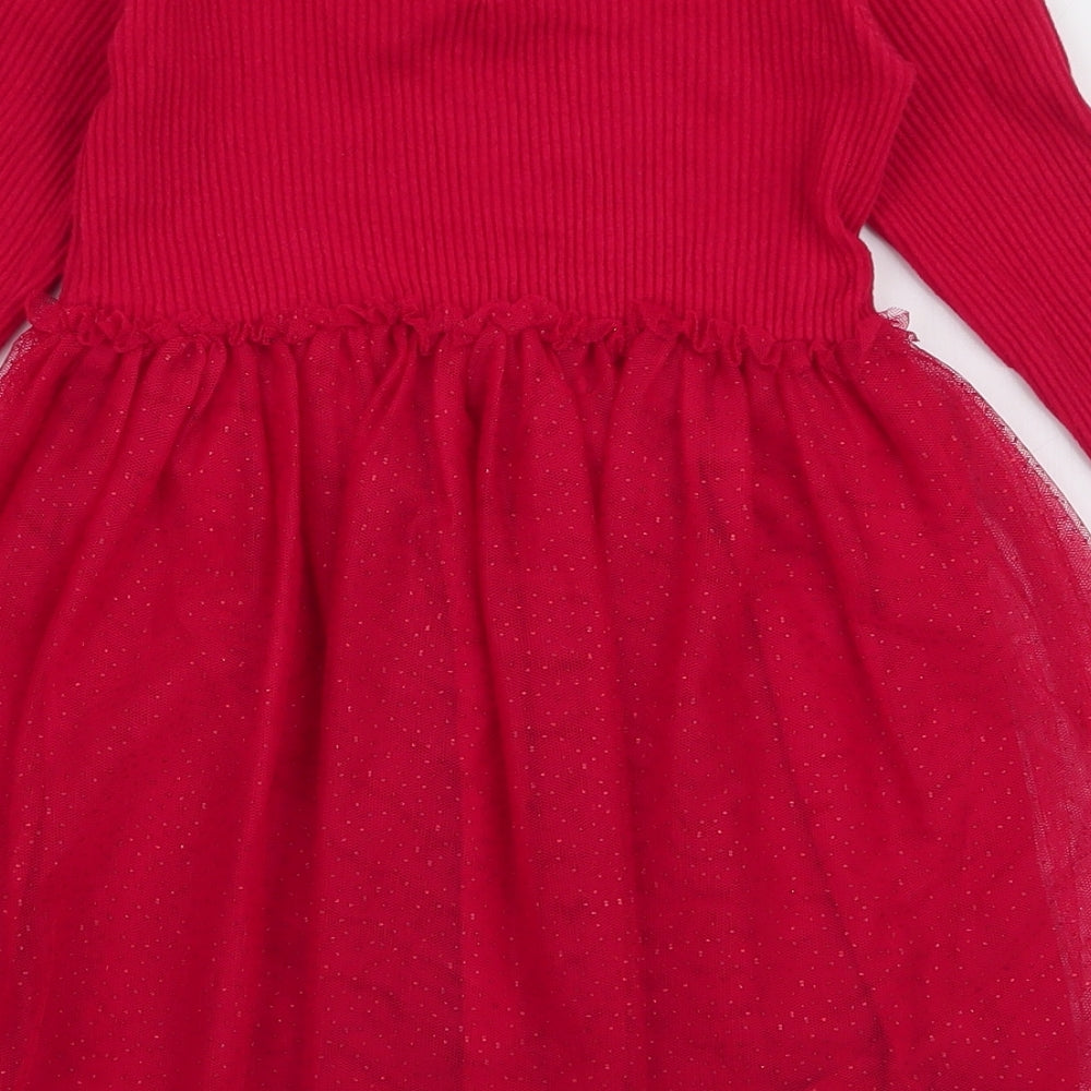 Dunnes Stores Girls Red  Cotton Tutu Dress  Size 5-6 Years  Round Neck Button