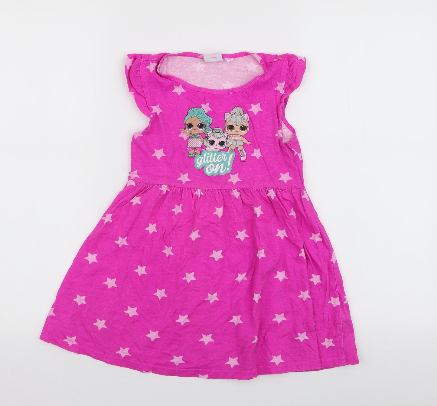 Primark Girls Pink  100% Cotton Skater Dress  Size 5-6 Years  Round Neck Pullover - LOL surprise