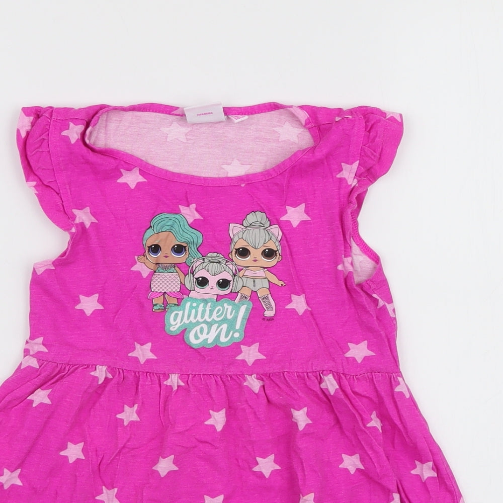 Primark Girls Pink  100% Cotton Skater Dress  Size 5-6 Years  Round Neck Pullover - LOL surprise