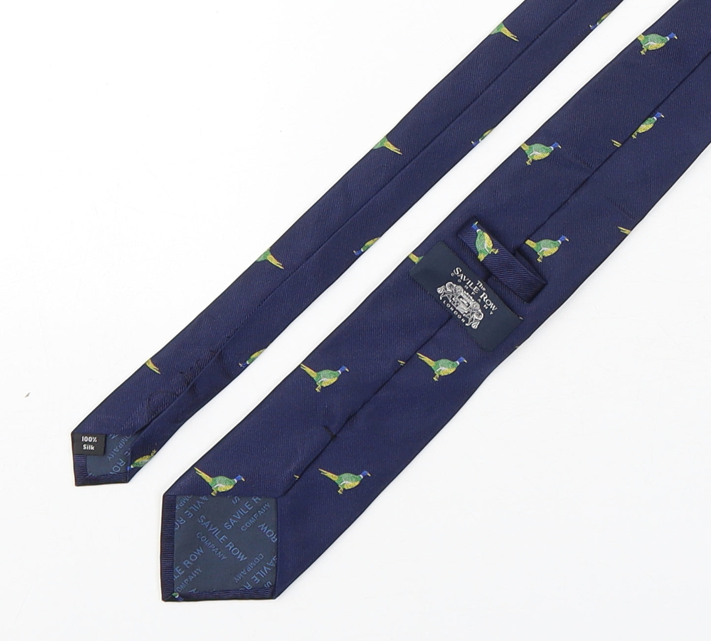 The Savile Row Company Mens Blue Geometric Silk Pointed Tie One Size - Pheasant print