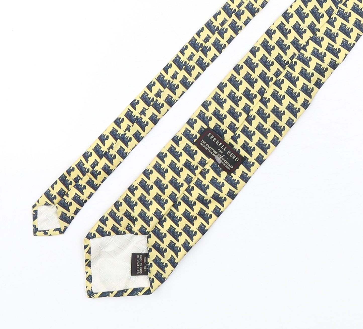 Ferrell Reed  Mens Multicoloured Geometric Silk Pointed Tie One Size - Train Print