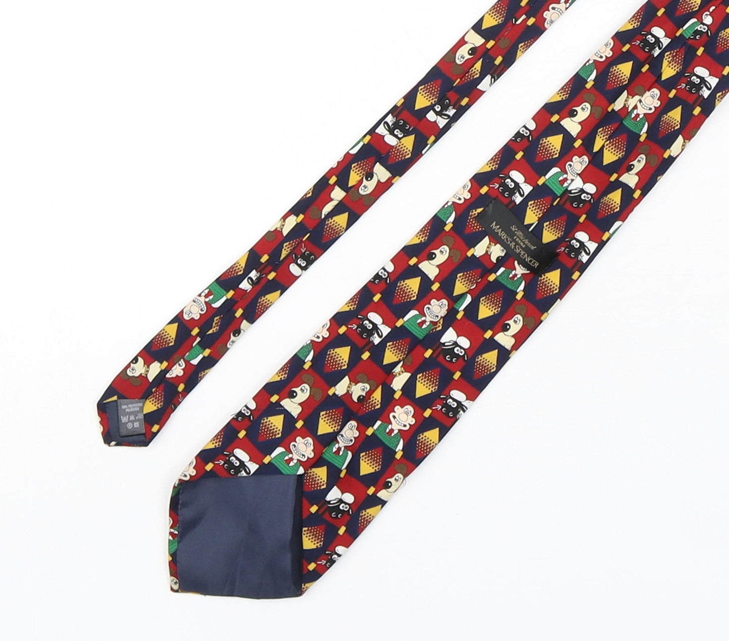 Marks and Spencer Mens Multicoloured Geometric Polyester Pointed Tie One Size - Wallace And Gromit