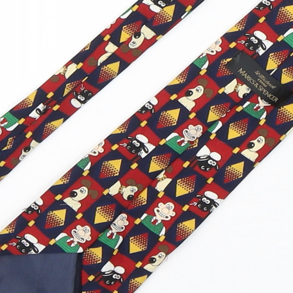 Marks and Spencer Mens Multicoloured Geometric Polyester Pointed Tie One Size - Wallace And Gromit