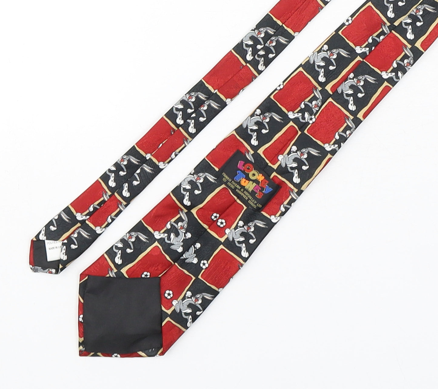 Looney Tunes Mens Multicoloured Geometric Polyester Pointed Tie One Size - Football