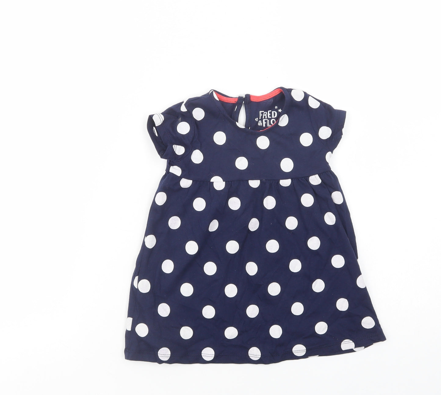 F&F Baby Blue Polka Dot Cotton A-Line  Size 9-12 Months  Crew Neck Button